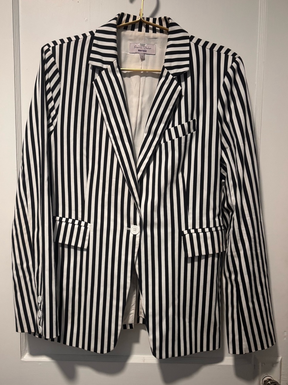 Black & White Vertical Stripe Women’s Blazer Jacket